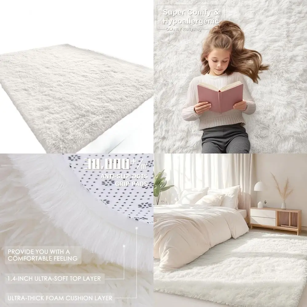 

Большие моющиеся в машинке ковры с длинным ворсом 5x7 футов для гостиных, спален, детских комнат и домашнего декора, цвет слоновая кость