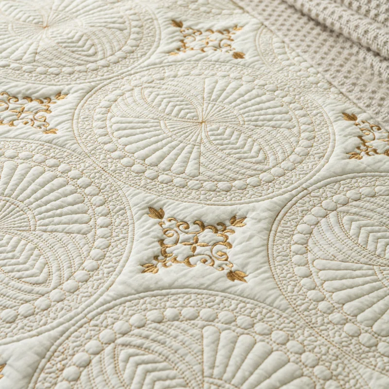 Gold Embroidery Cotton Bohemia Bedspreads Quilt Set 3PCS Coverlet Solid Embroidered Bed Cover Set With Pillowcase Summer Blanket