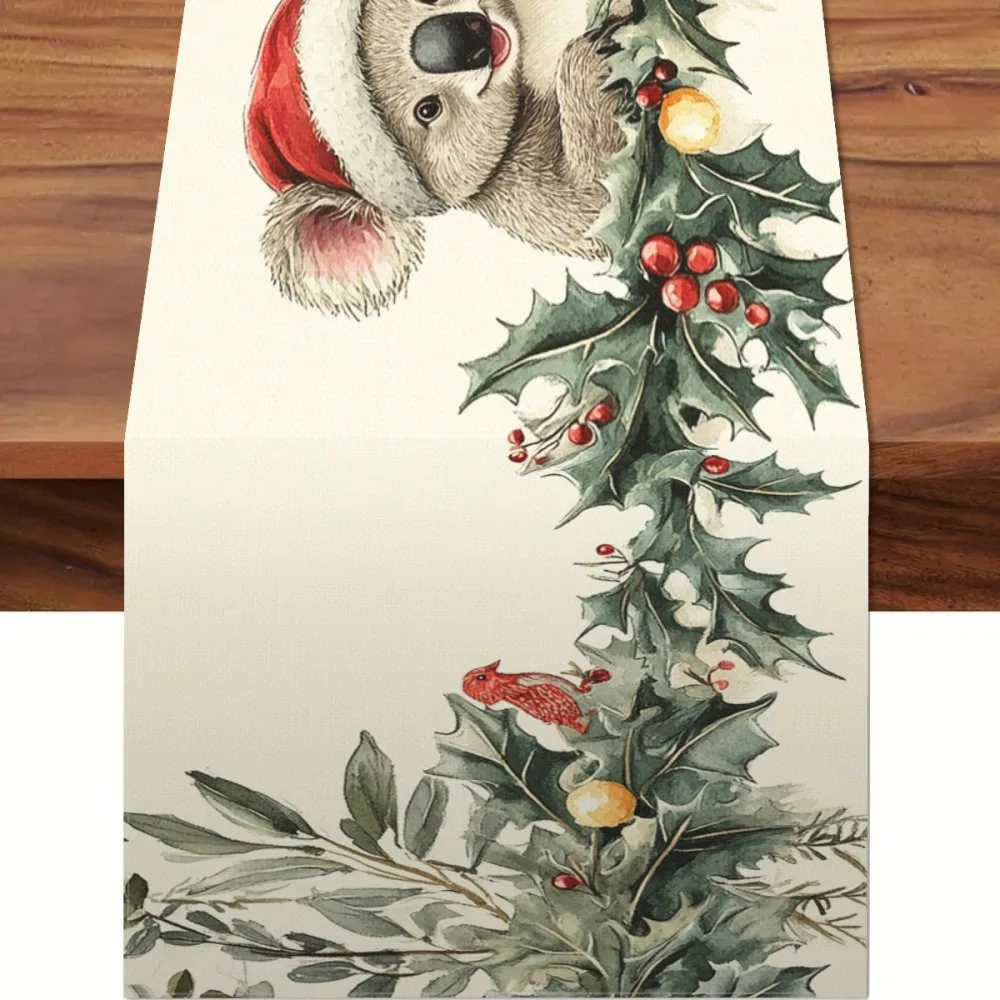 VIKAMA Christmas Koala Table Runner with 3D Textured Print, Ideal for Festive Table Decorations