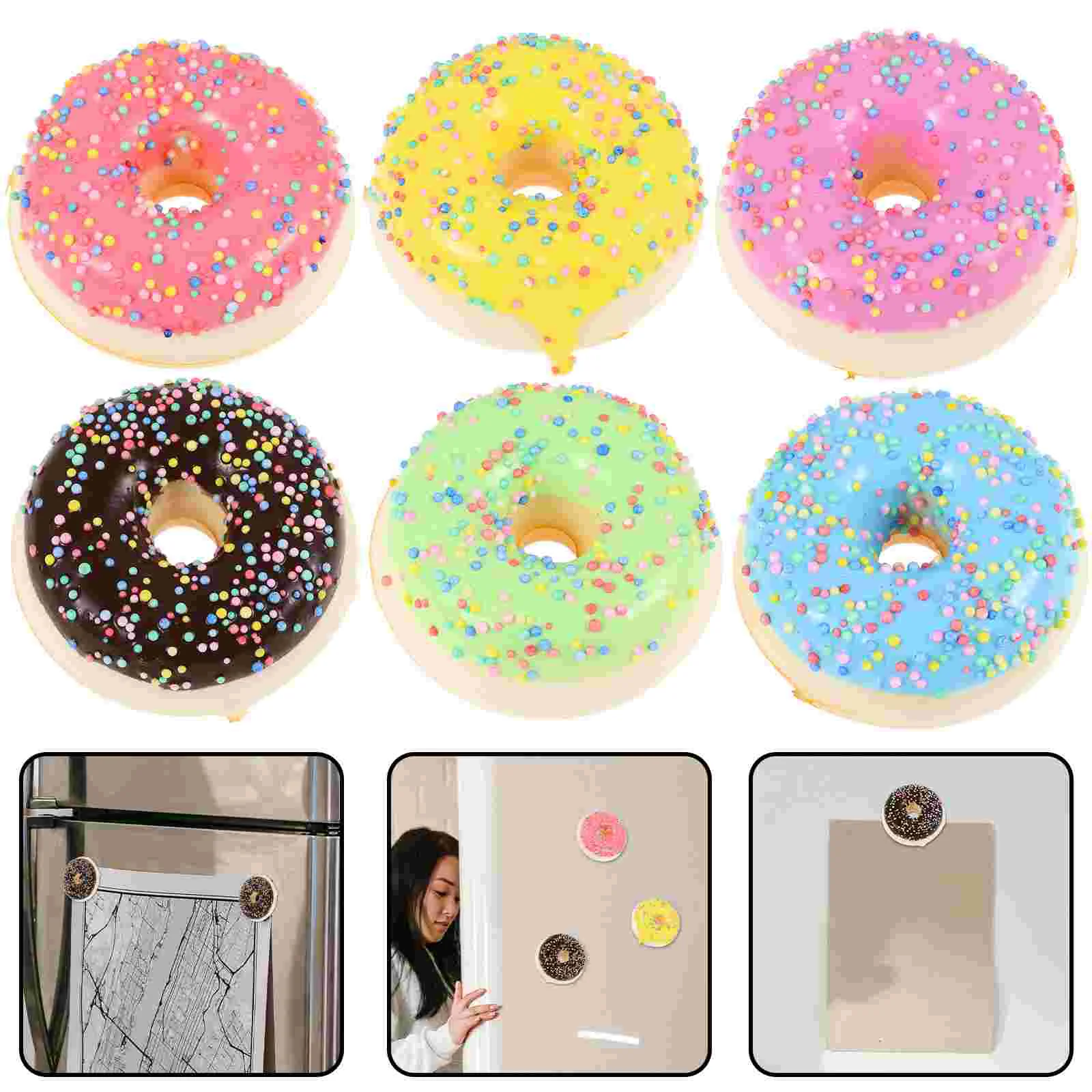 6 Pcs Artificial Doughnut Models Faux Donuts Magnetic Whiteboard for Fridge Fake Dessert Office