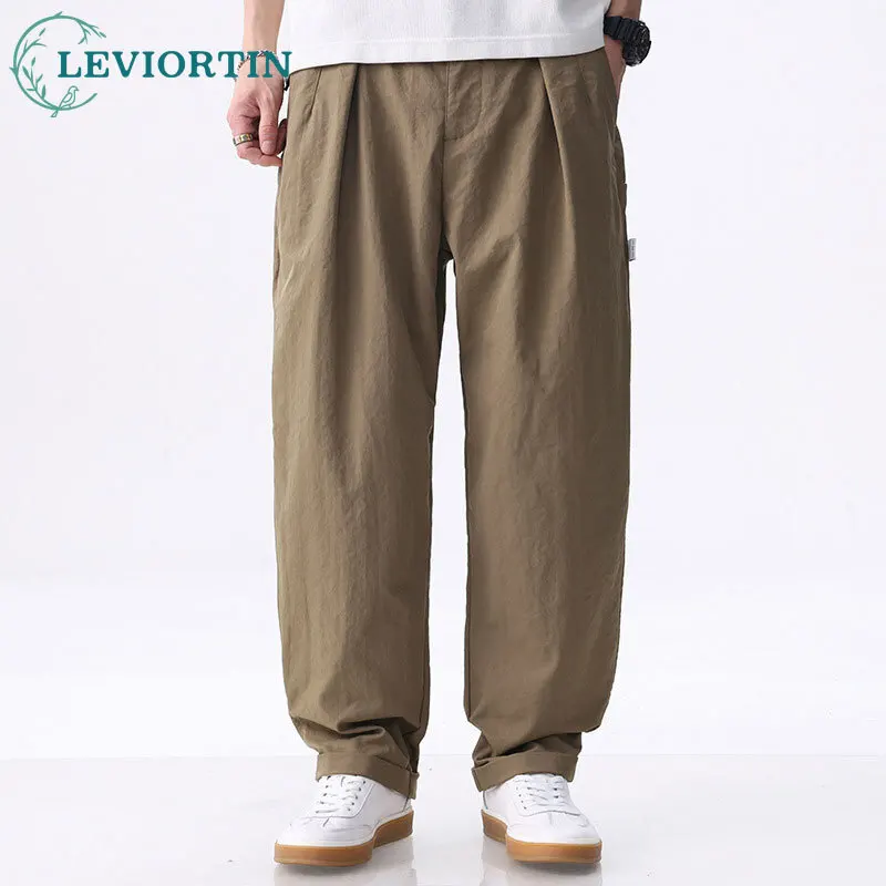 

Spring /Autumn American Retro Design Men's Fashion Trendy Brand Loose Solid Color Straight Tube Sports Quick drying Casual Pants