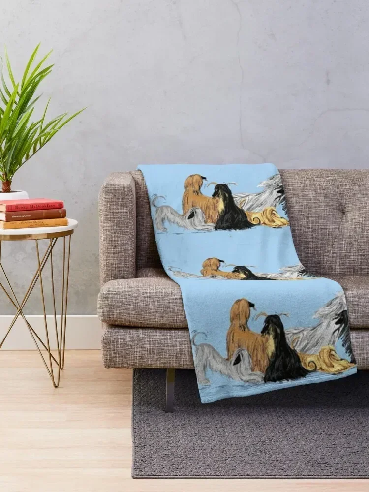 Afghan hounds, on blue Throw Blanket heavy to sleep Blankets Sofas Of Decoration for winter Blankets