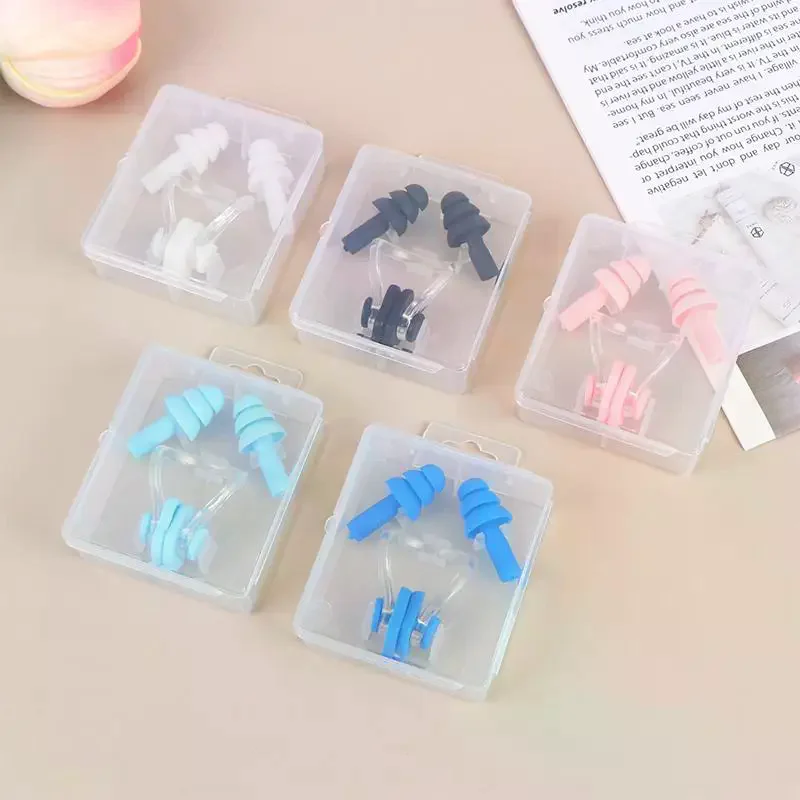 1 Set Waterproof Soft Silicone Swimming Earplugs Nose Clip Swimming Ear & Nose Protector For Adult Children