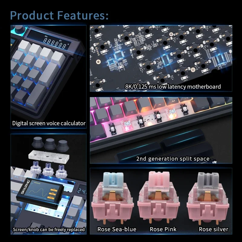 SKYLOONG GK104 Pro Mechanical Keyboard Customization 3 Mode Wireless Bluetooth RGB 3 Knobs 2.0 Screen Hot Plug PBT Game Office