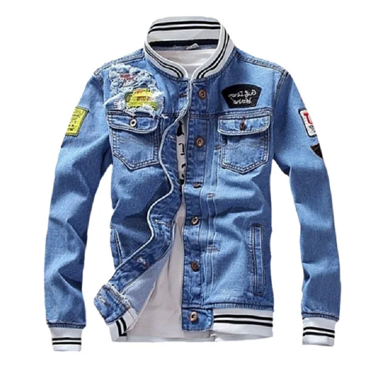

Mens Denim Jacket 2024 New Spring Casual Slim Fit Stand Collar Pilot Zipper Jackets Male Streetwear Men Loose Jean Fashion Coats