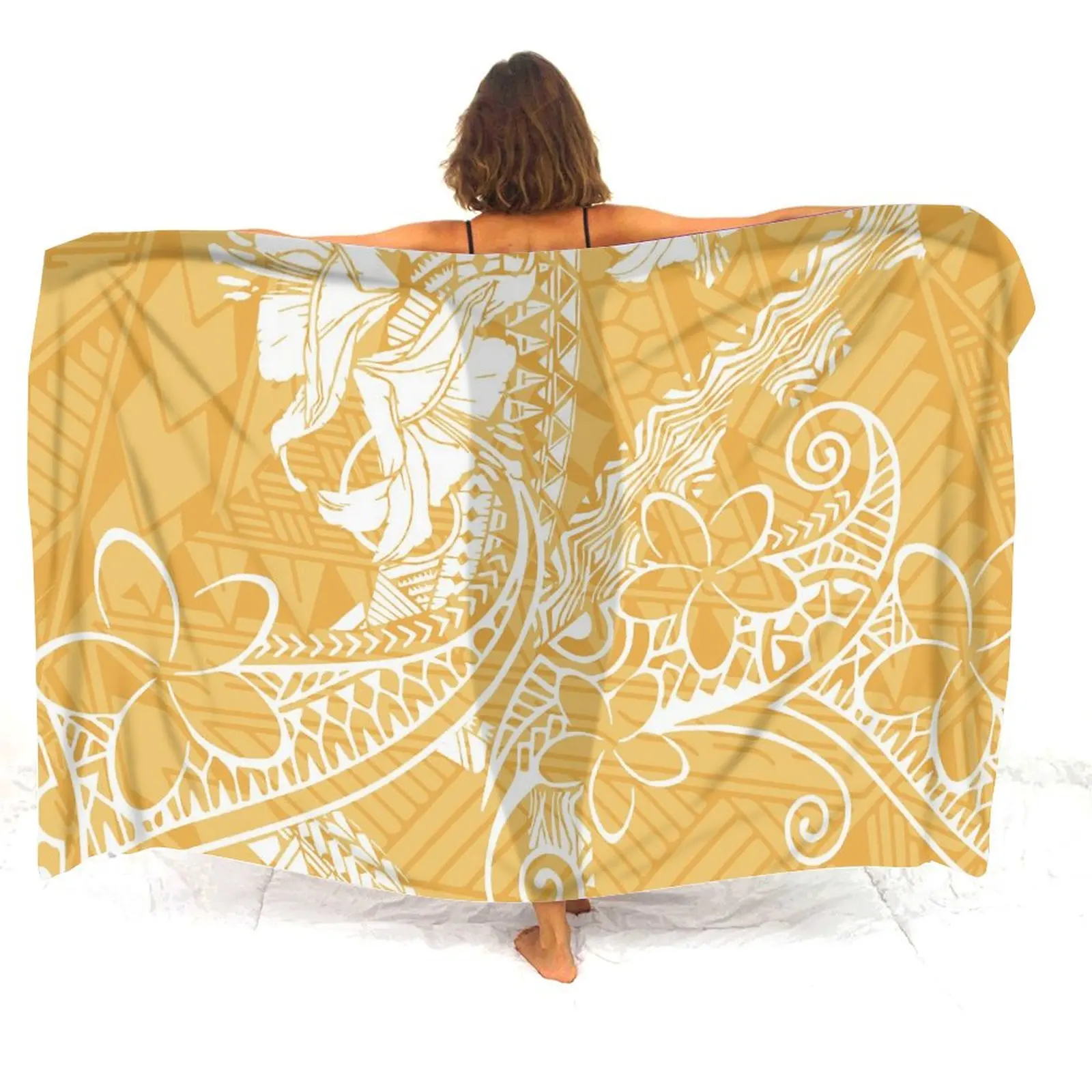 Polynesian Beach Sarong Women'S Salon Shawl Sarong Scarf Windproof Shawl Customizable Patterns