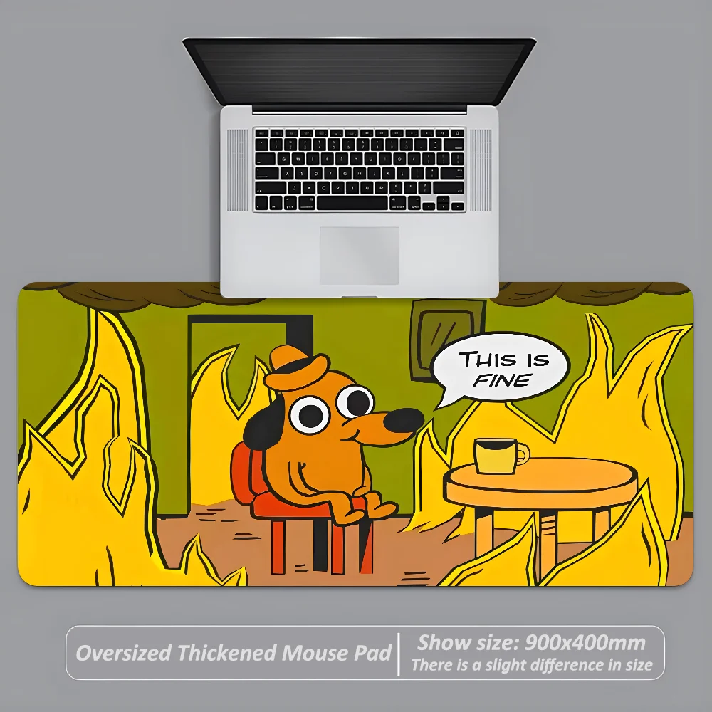 "This Is Fine" Dog Mousepad Large Anti-Slip Mouse Pad Stitched Edges Mat Dachshund Dog Desk Laptop Gaming​ Keyboard Pad XXL