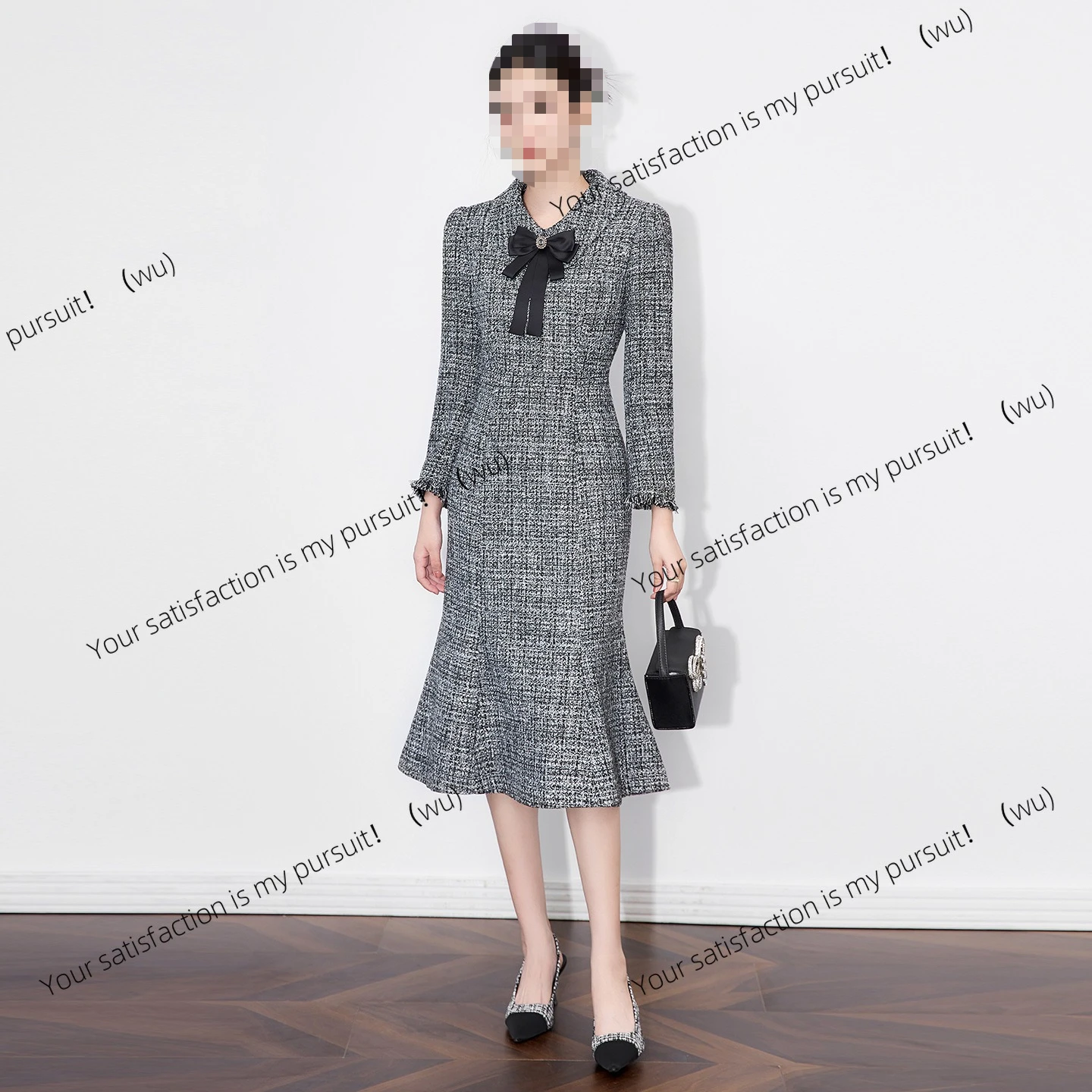 

ZOCI-25111108-Светкое роскошное твидовое платье «рыбий хвост» с тонкой талией и тонким темпераментом