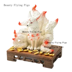 1 pcs nine tailed fox ornaments lucky little fox Buddha statue  desktop decoration crafts birthday gift Home decor accessories