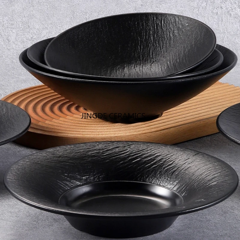 1pc Melamine Noodle Bowl Black Food Grade Plastic Soup Bowl Sauce Relish Rice Bowl Spices Seasoning Dish Hot Pot Tableware