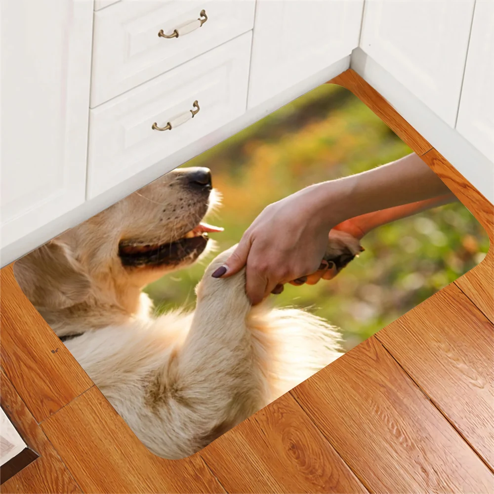 CLOOCL Fashion Plush Carpet Puppy Handshake Politely Graphic 3D Print Rug Hallway Balcony Kitchen Doormat Dropshipping