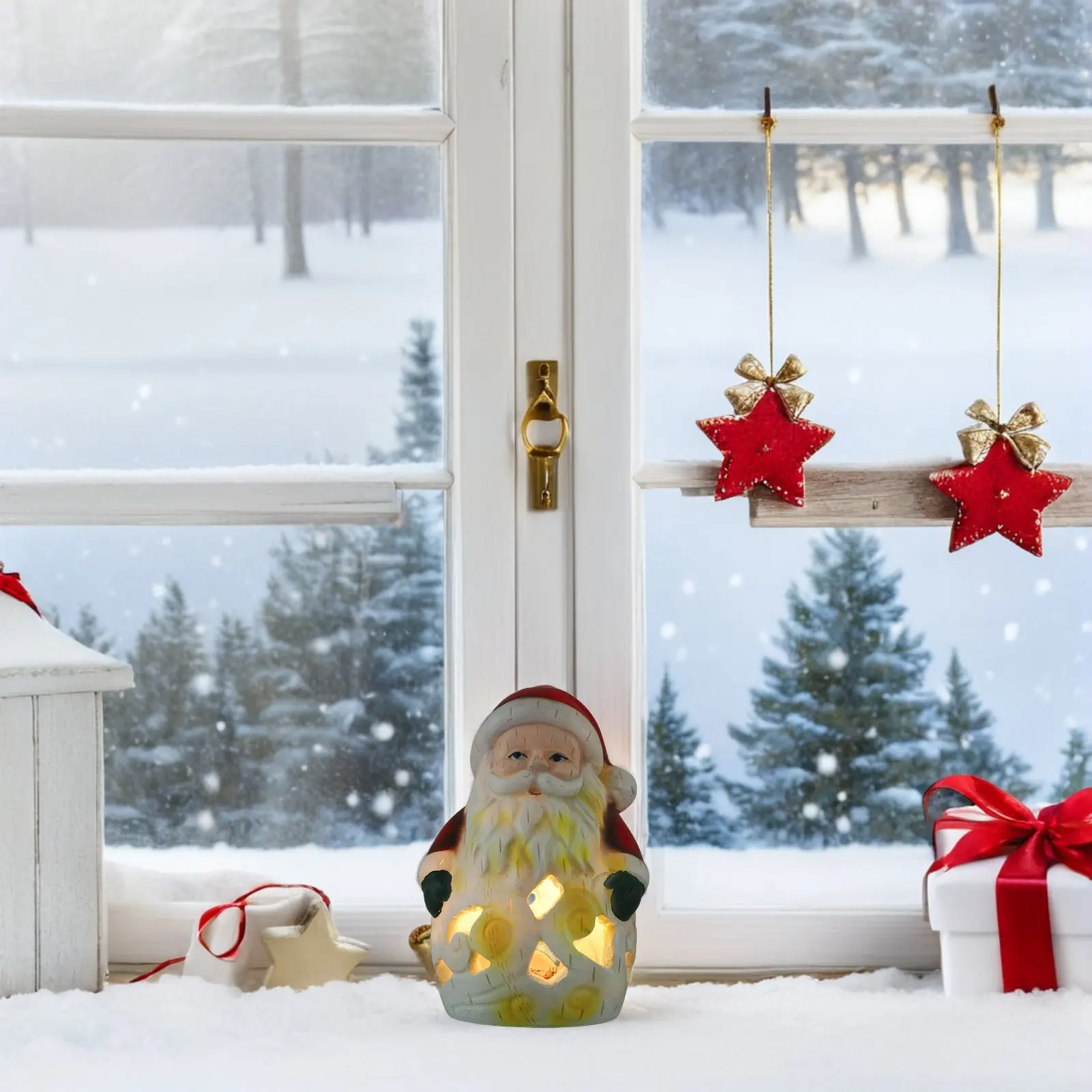 LED Christmas Santa Resin Night Light Statue – Hollow-Out Holiday Table Decor, Reusable Shelf Ornament