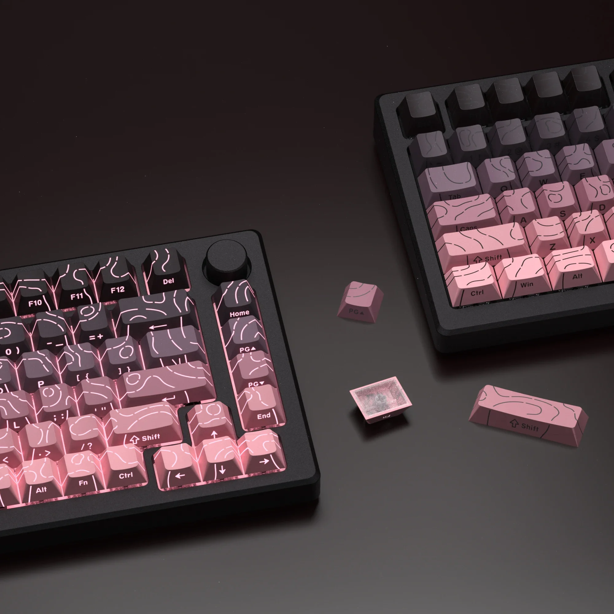 97 Key Pink Topographic Cherry Profile Double Shot PBT Keycaps Side Printed Shine Through Keycaps for MX Switches Gamer Keyboard