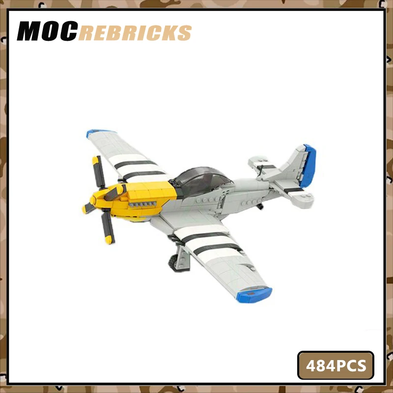 MOC Military Series P-51 Mustang WW2 Aircraft Assembling Building Block Model Suit Children's Toys Education Puzzle Xmas Bricks