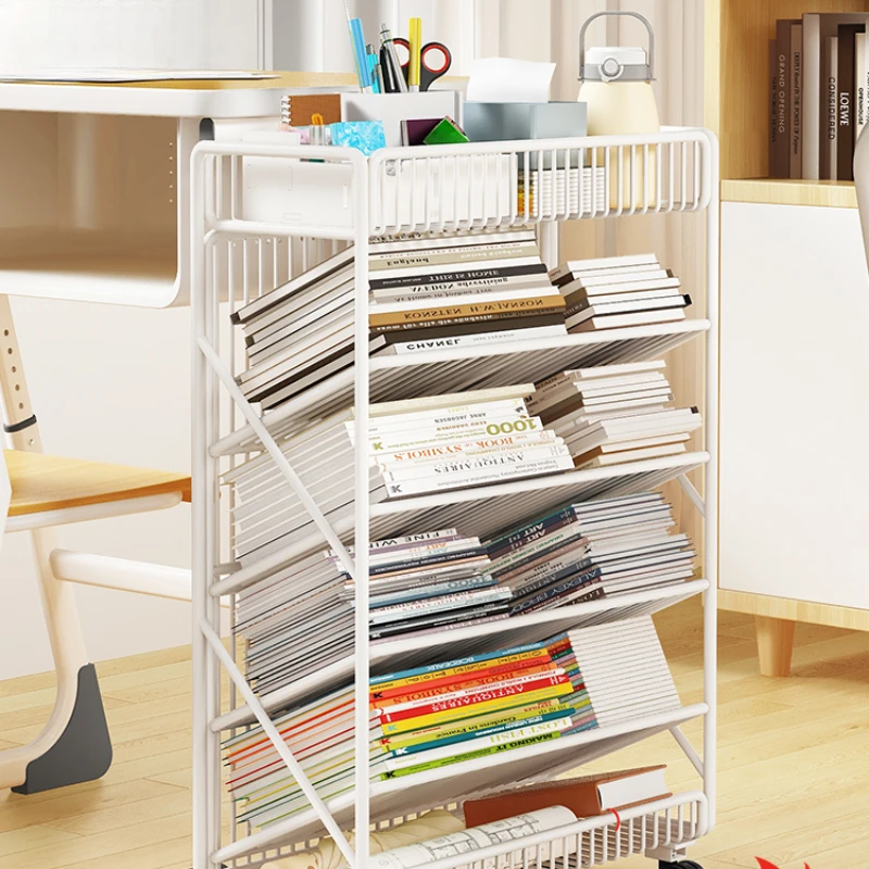 

Movable desk-side storage rack pulley for student to study books beside classroom desk