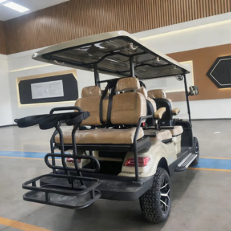 

6-местный электрический гольф-кар со скидкой, литиевая батарея, с коричневыми сиденьями премиум-класса с подлокотниками и регулировкой передач