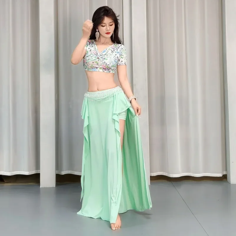 

customized belly dance costume practice dress printed mesh long skirt set oriental dance performance clothes exotic dancewear