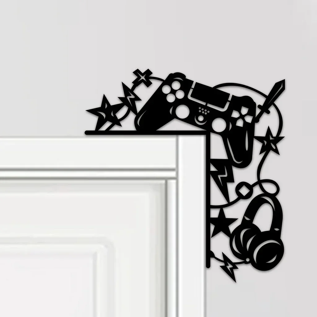 1pc Gioco in ferro Decorazione per cuffie Adesivo da parete Decorazione per angolo porta Cornice per porta Decorazione angolare Arte Appeso a parete Decorazioni per la casa