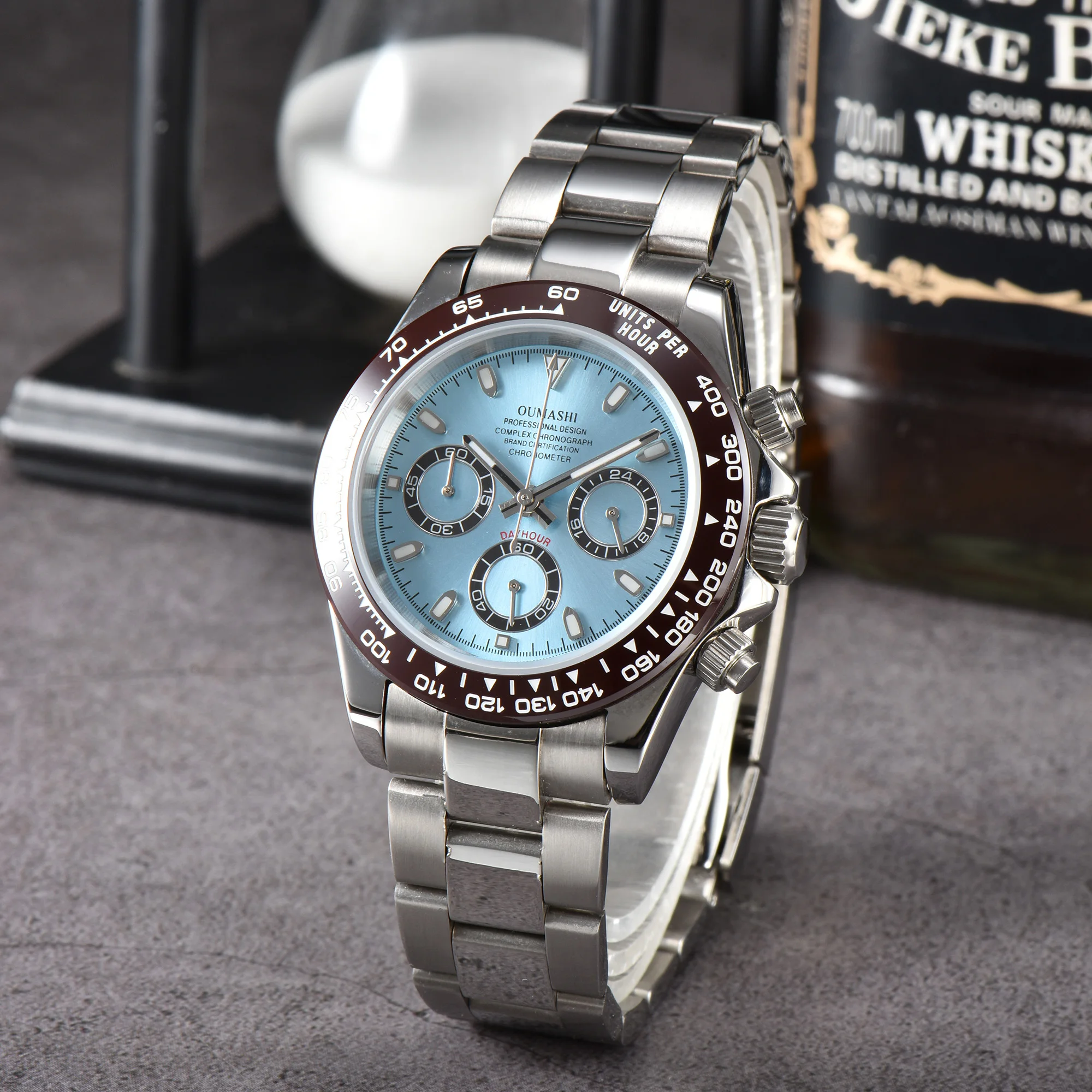 OUMASHI Design 39mm silver race watch silver coloured stainless steel case sapphire water resistant VK63 quartz watches