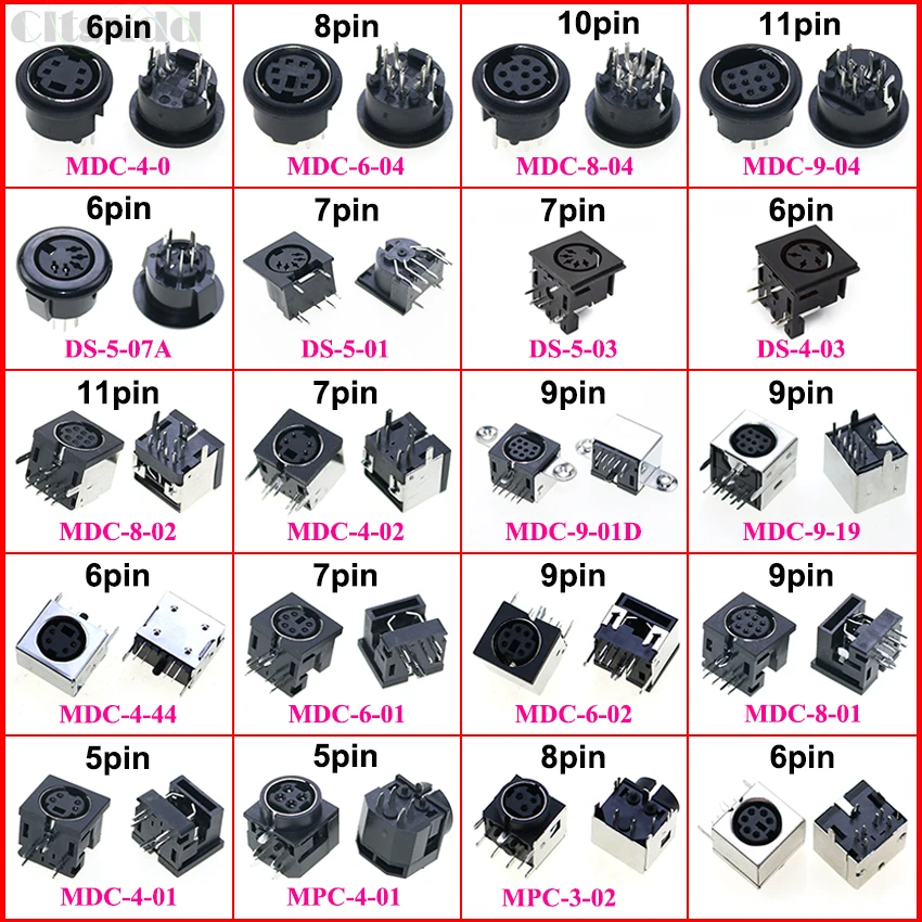 S Terminal Audio Video Connector S-video PCB Mount 4/5/6/7/8/9/10 Pin Din Female Socket Silver Tone PS2 Circular DIN Micro Jack