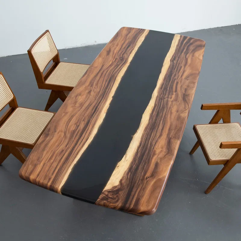 Chinese Style Log Dining Table, Tea Table, Whole Board Furniture, South American Walnut Wood Epoxy Resin Large Board Table