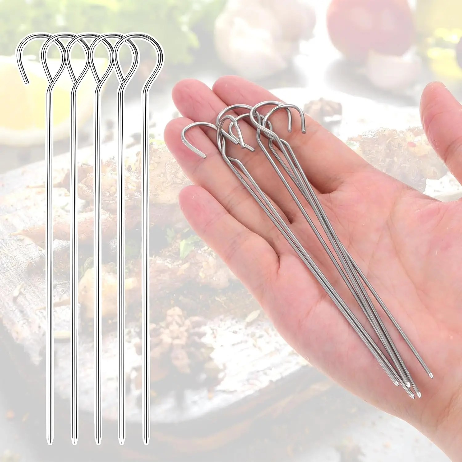 Stainless Steel Barbecue Skewers 15cm Loop Handle Metal Skewer for BBQ Grilling