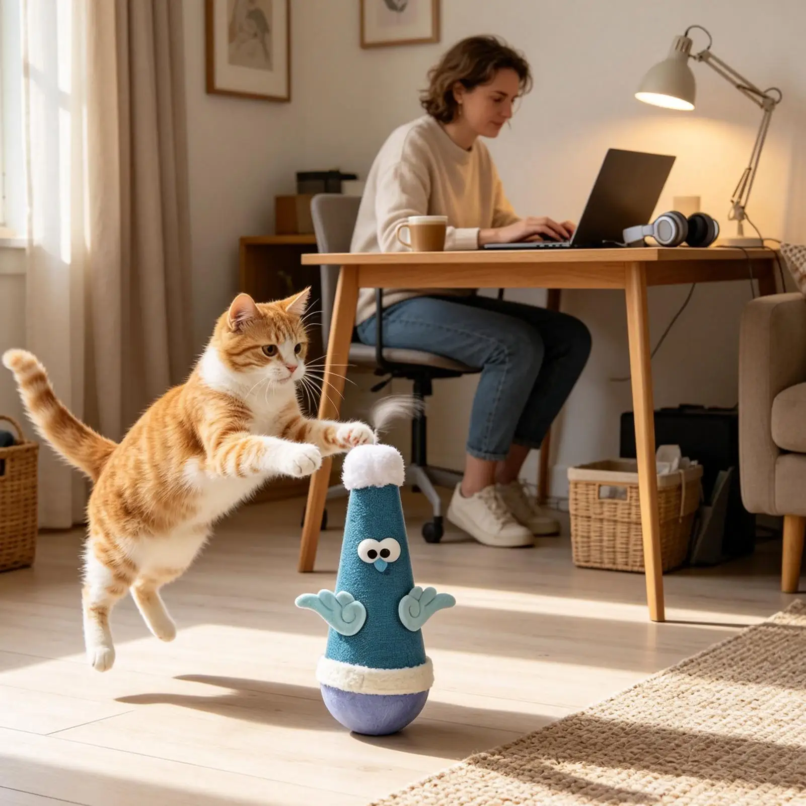 Indoor Cat Toy Scratcher Chicken-Shaped Bored Animals Scratch Teaser Interactive Cat Toy Wobbler For Living Room Bedroom Study