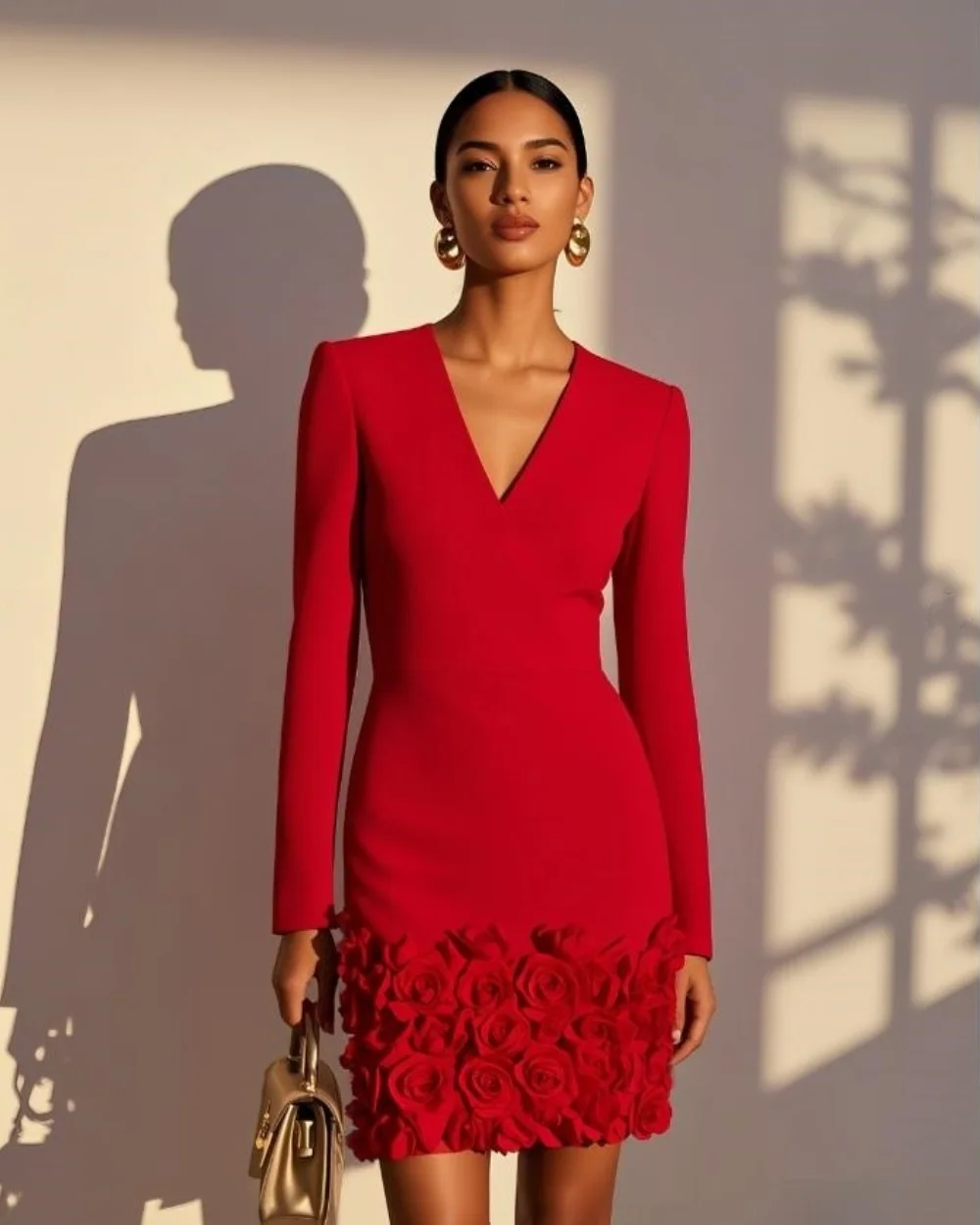 

Customized Fashion Formal Jersey Handmade Flower Pleat Straight V-neck Short Dresses Evening Dresses High Quality Modern Style