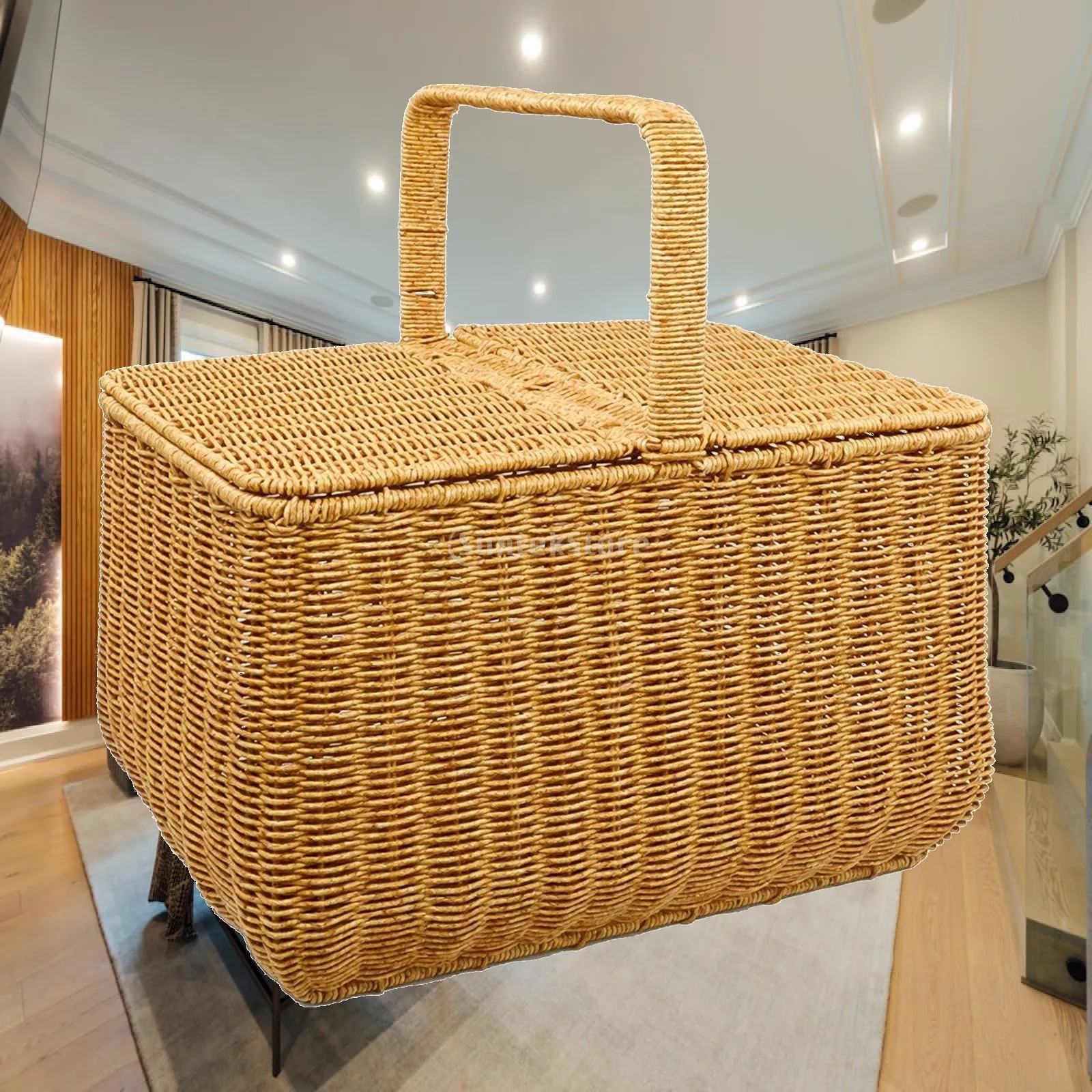Divided Lid Picnic Basket for Fishing Hiking and Farmers Market Shopping with Easy Carry Design