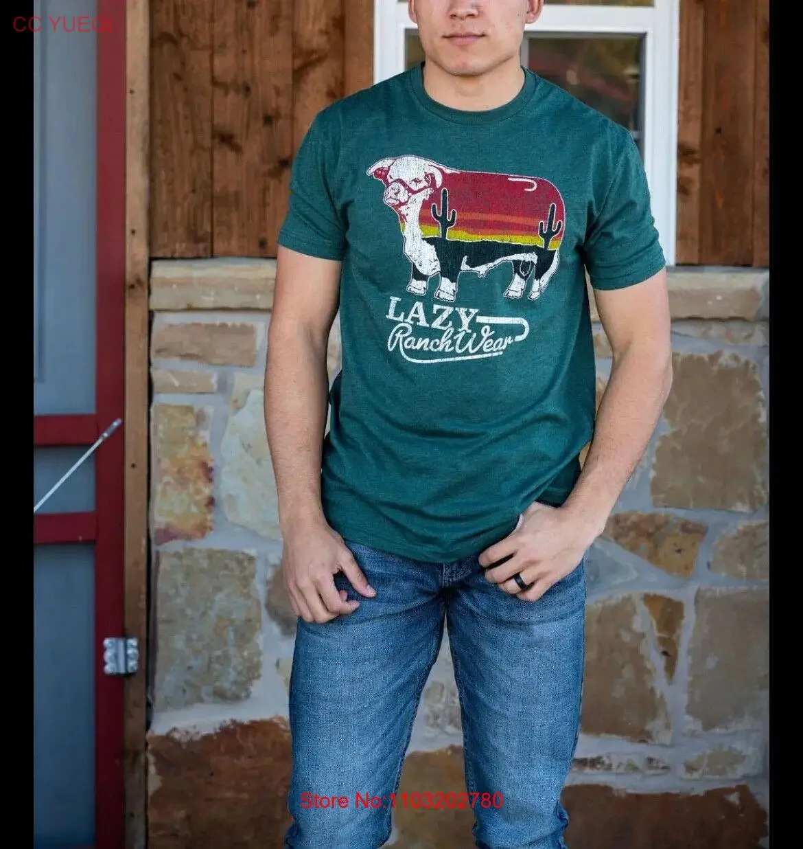 Футболка Lazy J Ranch Wear Sunrise Olive OLVSUNRISE 575, винтажная стираная мягкая универсальная удобная футболка для повседневной носки унисекс