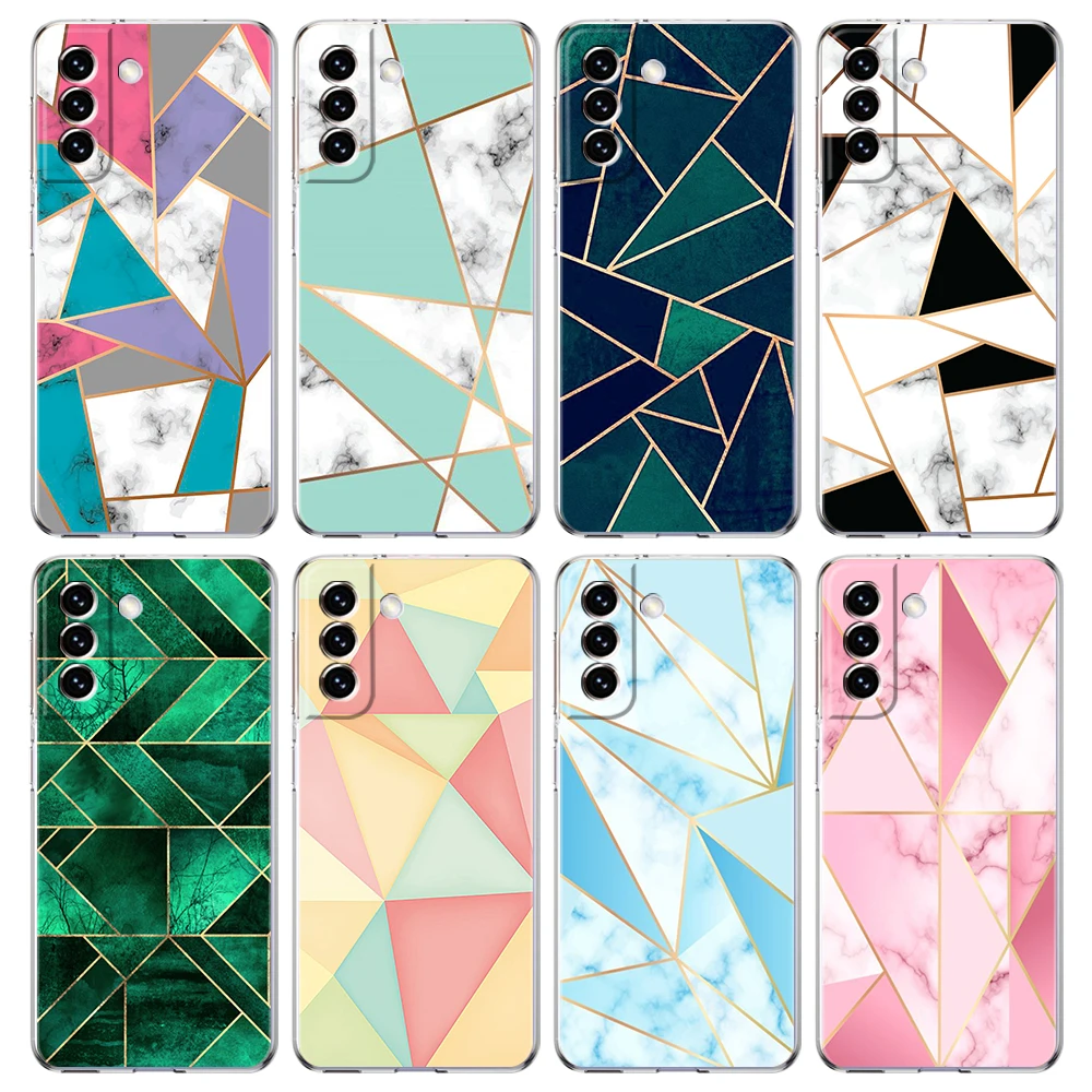 Phone Case For Samsung Galaxy S26 S25 S24 Plus S23 FE S22 S21 S20 Ultra 5G S10 Soft Clear Cover Colorful Marble Geometry