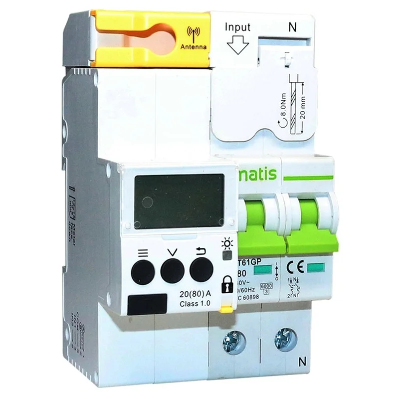 smart wifi energy meter 2g/3g mcb 63a 80a earth leakage circuit breaker with rs485 gprs communication