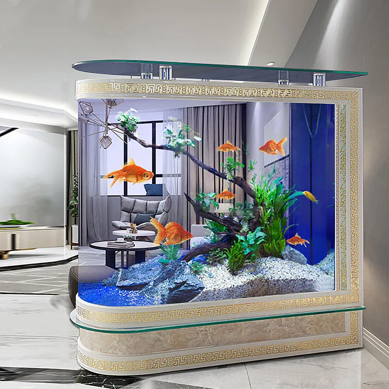 Source Factory Chuanghai Bullet Goldfish Tank Living Room Household Medium and Large Glass Ecological Floor Screen Aquarium