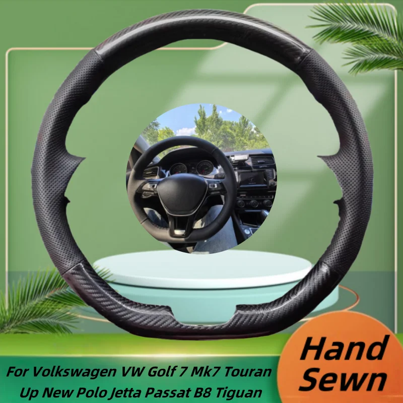 

Car Steering Wheel Cover Hand-Sewn Genuine Leather For Volkswagen VW Golf 7 Mk7 Touran Up New Polo Jetta Passat B8 Tiguan