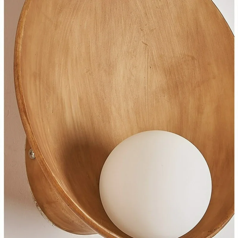 Wabi Sabi Style Shell LED Wall Lamp Creative Personalized Homestay Bedroom Corridor Background Wall Lamp Wood Color Sconces