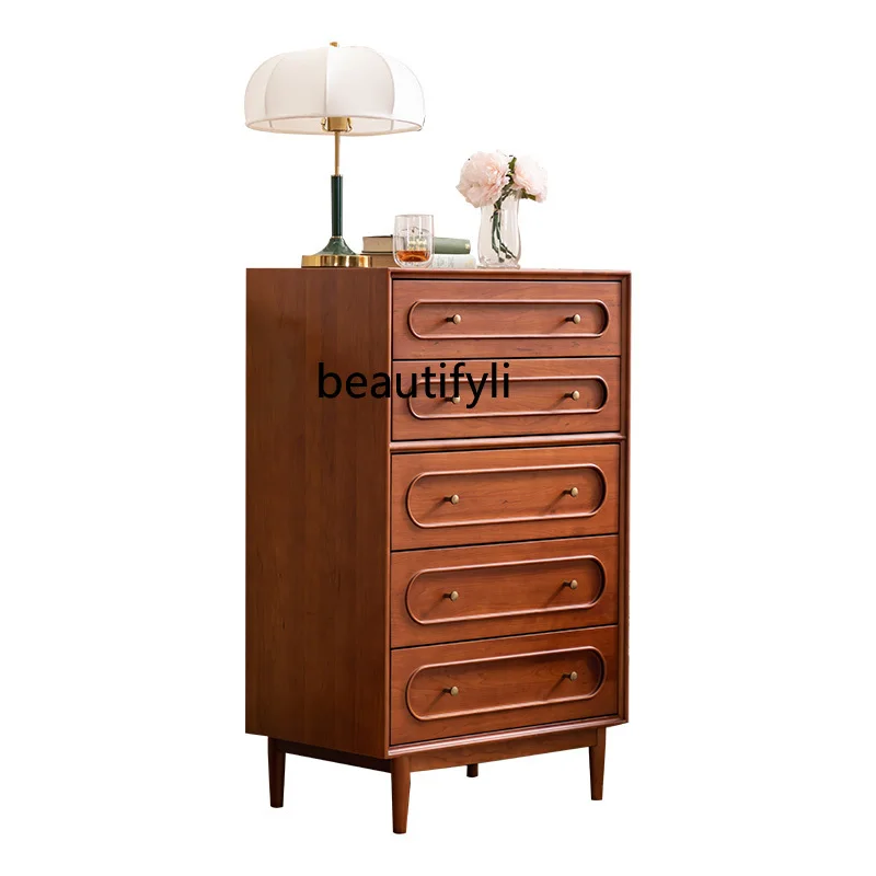 

Solid Wood Chest of Drawers Vintage Bedroom Living Room Storage Cabinet Log Style Sofa Side Cabinet