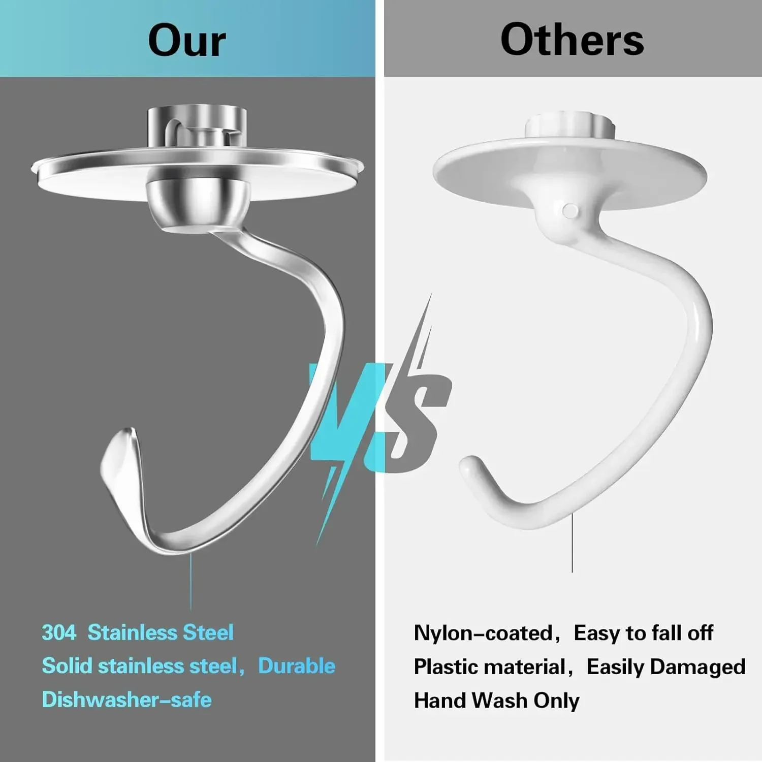 لخلاطات حامل كيتشن ايد 4.5-5QT خطاف عجين من الفولاذ المقاوم للصدأ ملحقات مناسبة برأس مائل بديلة مصقولة