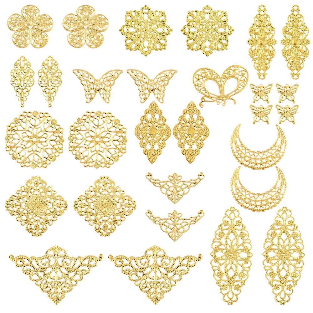 14Styles 112Pcs Filigree Connector Charms Gold Filigree Charms Metal Flower Butterfly Moon Corner Protector Links Embellishments
