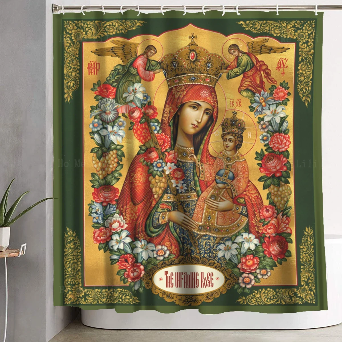 Virgin Mary Unfading Flowers Rose Mother Of God Religious Icon Shower Curtain With 12 Hooks By Ho Me Lili Bathroom Decor