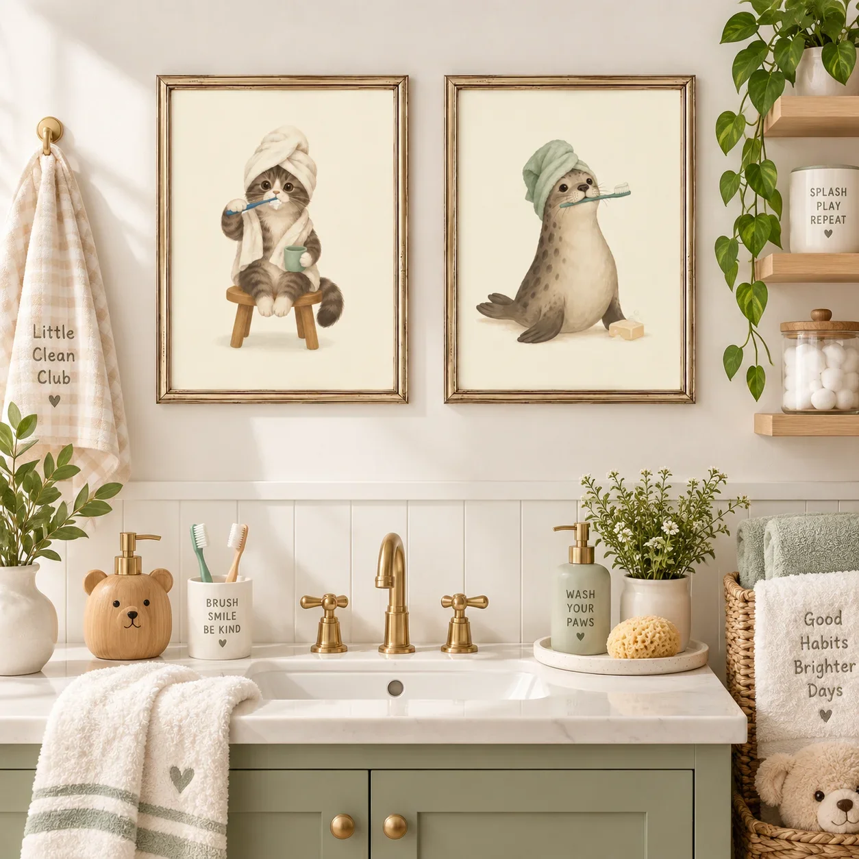 Frameless canvas paintings,Cute Animal Bathroom Wall Art, Funny Bubble Bath Toilet Paper Animal Posters Kids Nursery Bathtime Pr