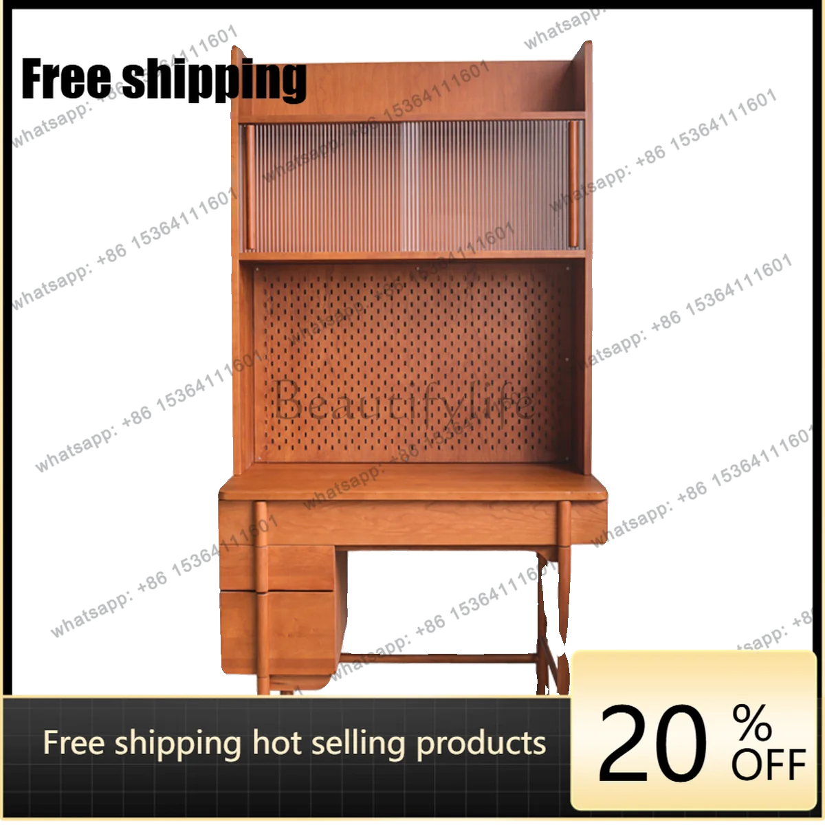 LSpolehome Nordic medieval solid wood dining side cabinet desk minimalist office computer desk narrow cabinet