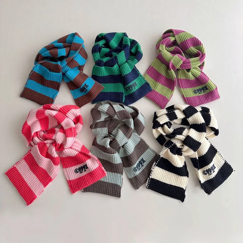 Children Knitted Scarf For Boys Girls Stripes Autumn Winter Toddler Baby Warm Shawl Wrap Kids Neck Collar Infant Accessories