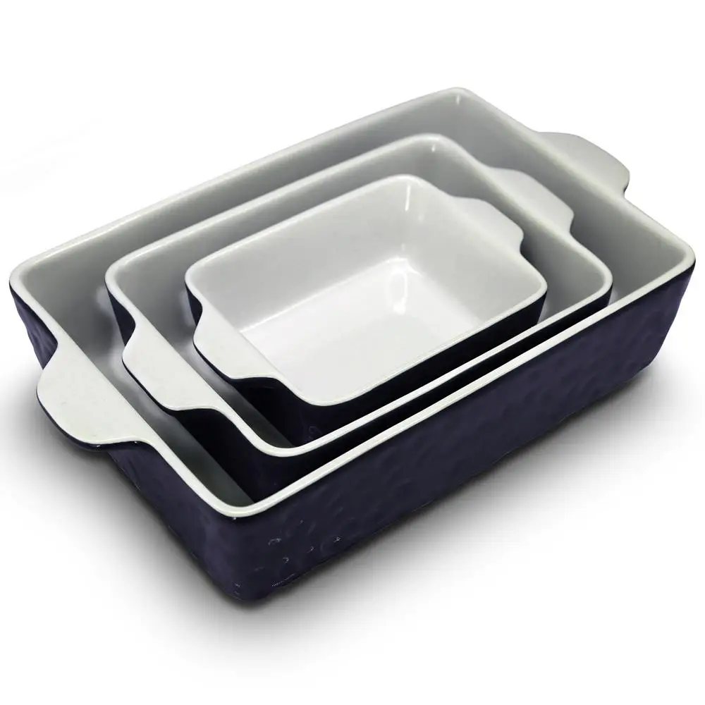 

NutriChef 3-Piece Ceramic Casserole Set - Heavy Duty Rectangular Lasagna Pans with Nonstick Coating & Handles for Oven Use