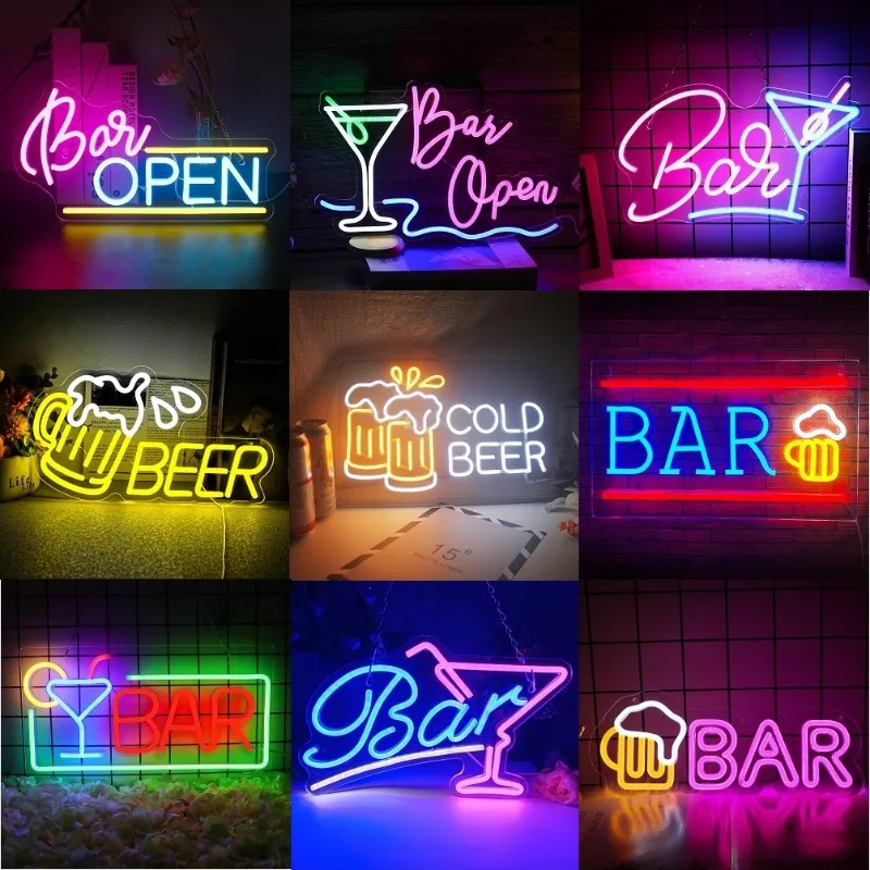 

Open Welcome Bar Neon Signs LED Lights Pink Light Up Sign Wall Art Lamp USB Home Bars Shop Room Party Gamer Room Decoration Item
