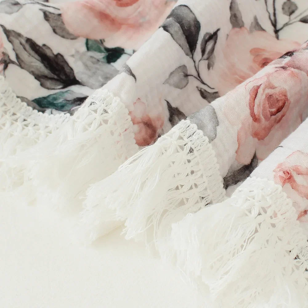 Muslin พู่ Swaddle Wrap ฝ้าย Fringe ผ้าห่มเด็กทารกแรกเกิด2ชั้นผ้าปูที่นอนทารกผ้าเช็ดตัว