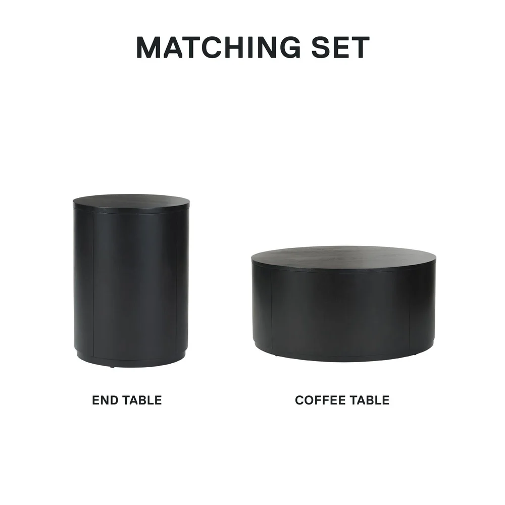 Miller Drum Round Coffee Table Black Engineered Wood Storage Solution Rustic Chic Modern Farmhouse Indoor Use Fully Assembled