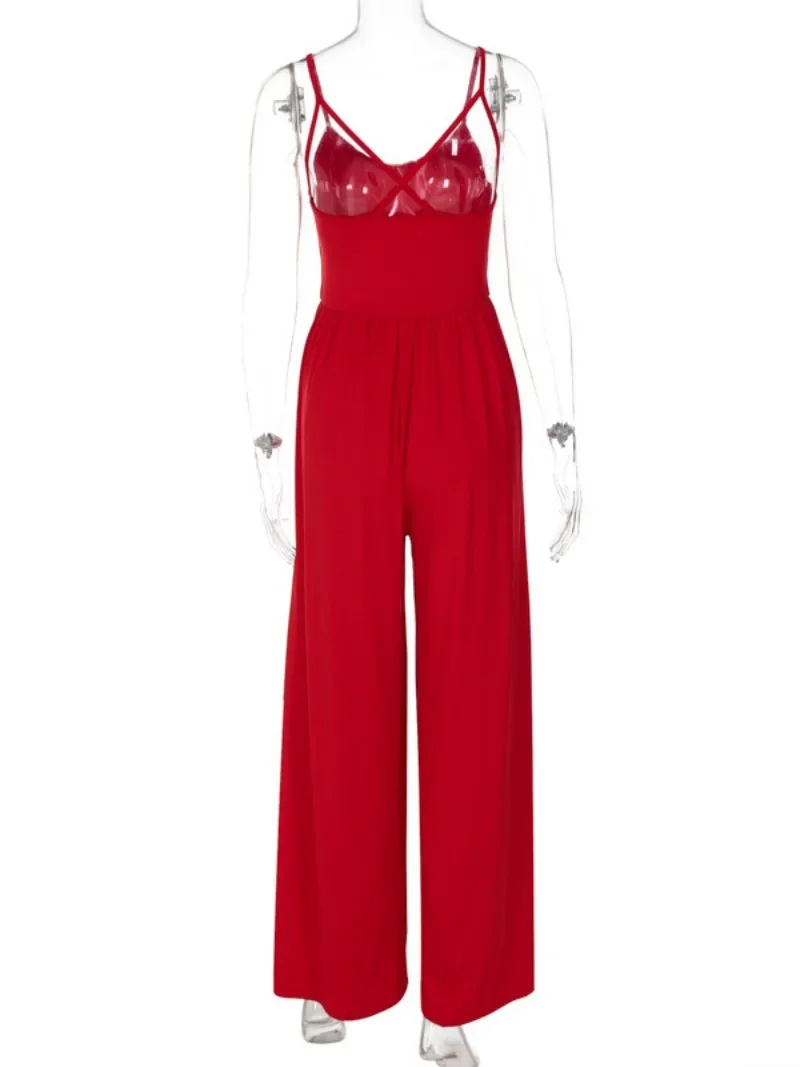 Casual Sexy Ärmellose Hohe Taille Overall 2025, Frühling Sommer Frauen Spaghetti Strap Urlaub Strand Overalls Schwarz Rot Streetwear