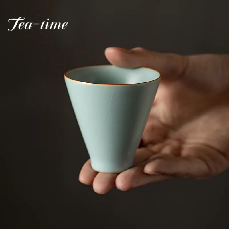 65ml Chinese Azure Ru Kiln Ceramic Teacup Imitation Song Dynasty Master Cup Open Snifter Cup Chazhan Kung Fu Teaset Gift Box