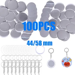 100PCS 44/58mm Button Maker Keychains Supplies  Button Badge Sets Including Metal Shell, Plastic Film, Backing Parts, Keychain