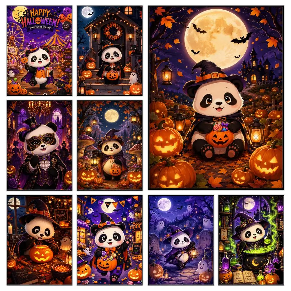 h-Halloween Cute Panda Poster Modern Luxury Wall Poster Home Decor Space Enhancer